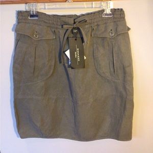 MaxMara Silk Linen Skirt Utility Neutral Pockets Olive Classic
